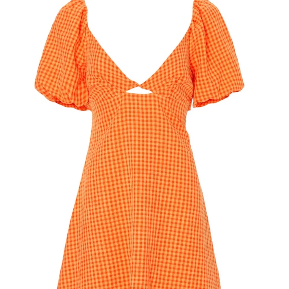 Louna Orange Gingham Mini Dress Womens Size Small Tie Back RTR 15767902